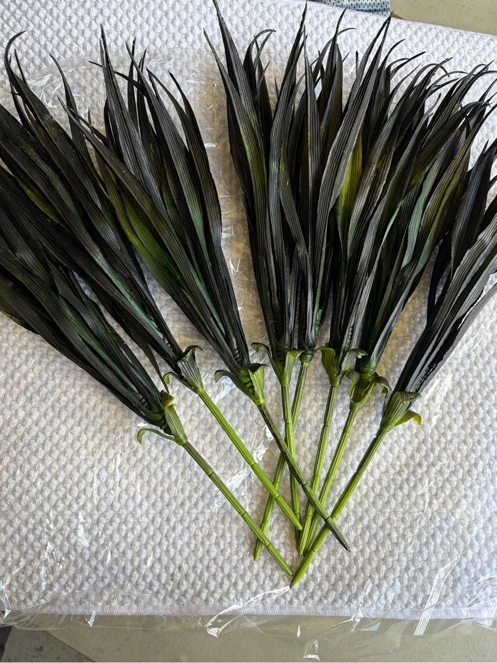 Artificial Black and Green Grass Spray Stems - Set of 8